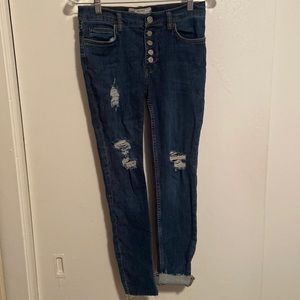 Free People Skinny Ankle Button Fly Distressed Jeans